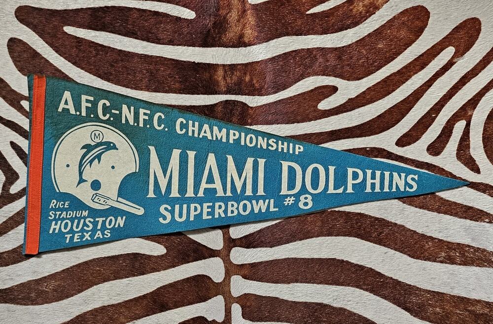 Vintage Very Rare 1974 Miami Dolphins Super Bowl VIII 8 30" Pennant